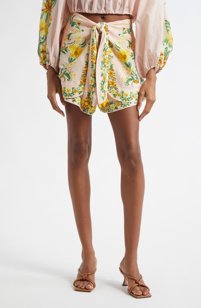 FARM Rio Botanical Beauty Tie Waist Shorts, Main, color, Pink
