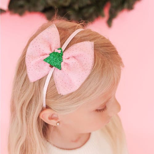Sweet Wink Christmas Tree Tulle Bow Headband In Pink