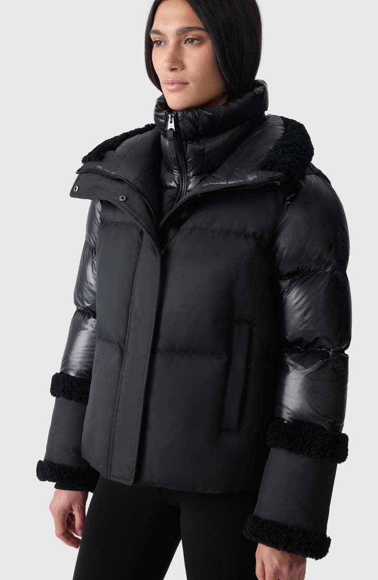 Mackage Lydana Down Jacket with Genuine Shearling Trim and Removable Bib, Alternate, color, Black