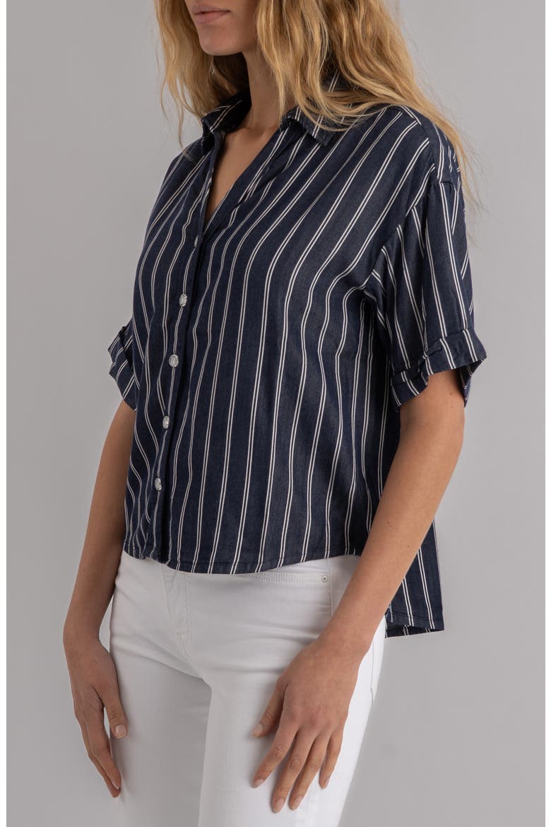 Brenda Stripe Button-Up Shirt, Alternate, color, INDIGO/ WHITE
