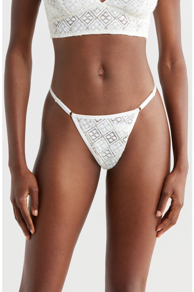 Metallic Geometric Lace G-String, Main, color, SHELL WHITE