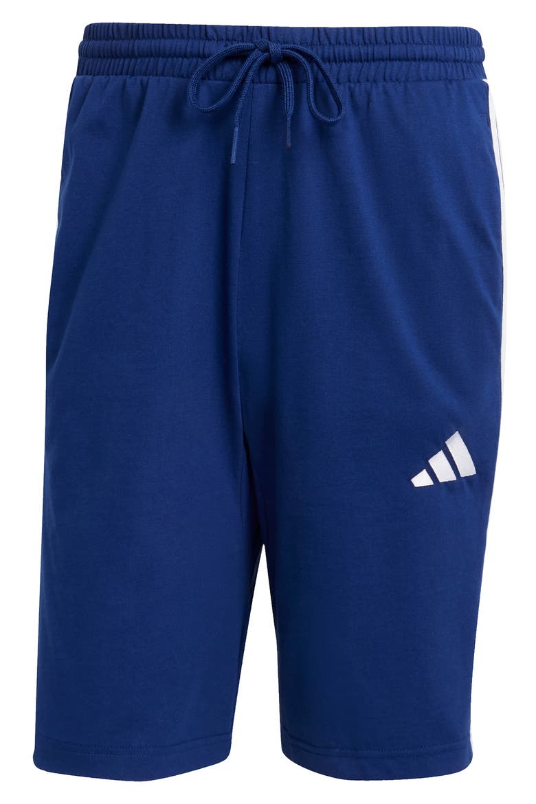 Essentials 3-Stripes Fleece Shorts, Alternate, color, DARK BLUE/ WHITE