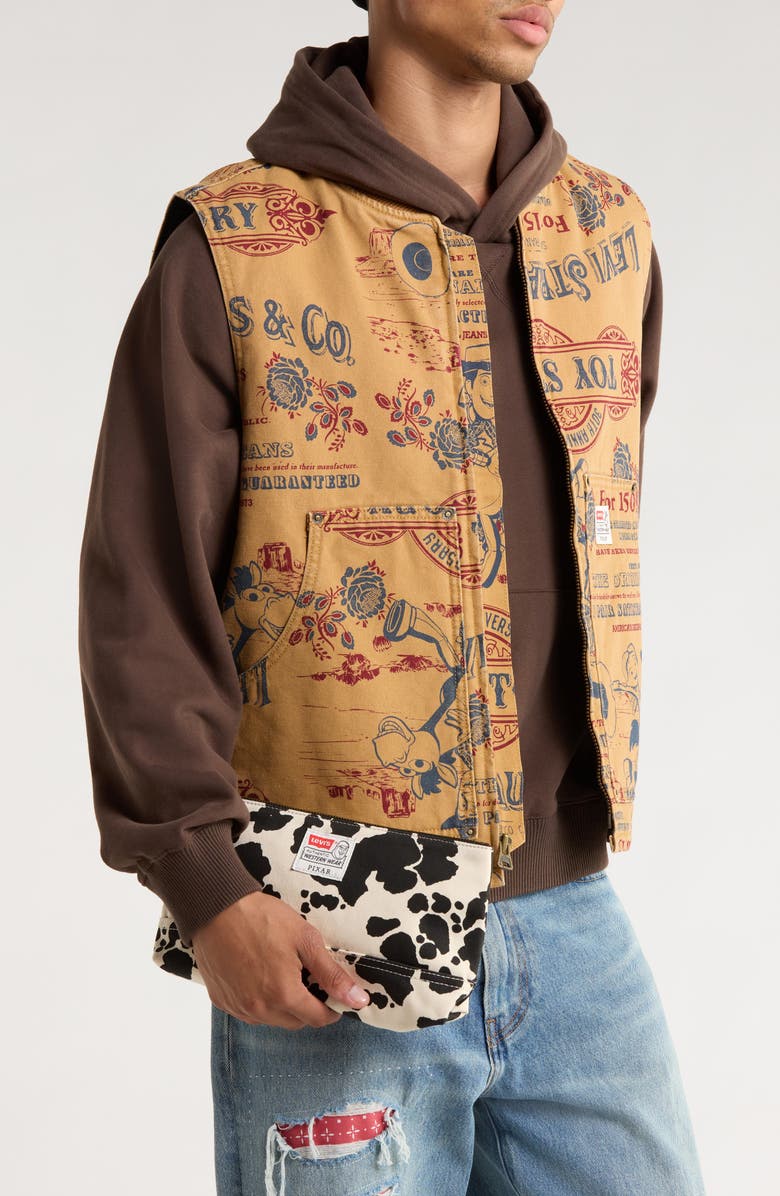 Levi's<sup>®</sup> x Disney Pixar<sup>®</sup> Toy Story Cow Print Zip Pouch, Alternate, color, X Ts Cow Print Black