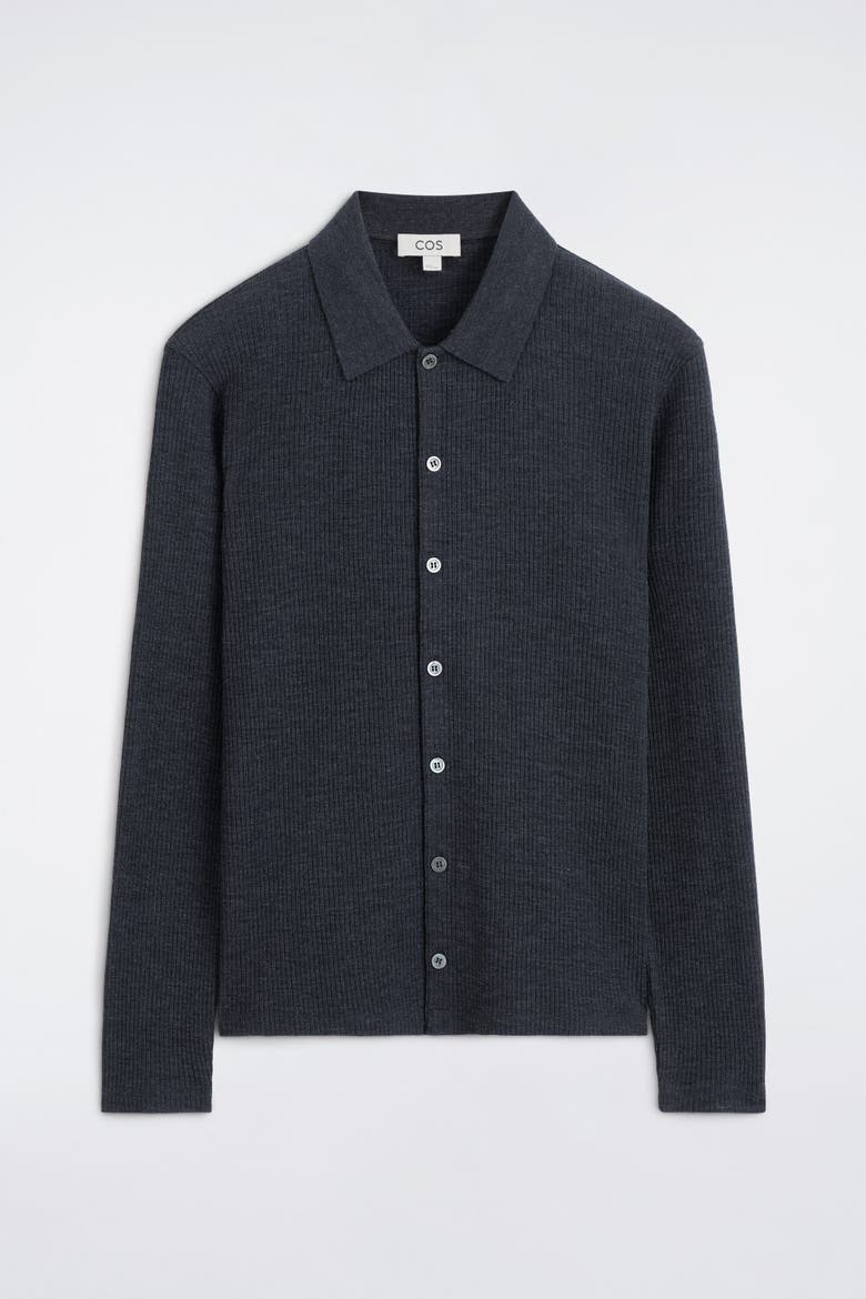 Slim Ribbed Wool Shirt, Alternate, color, NAVY