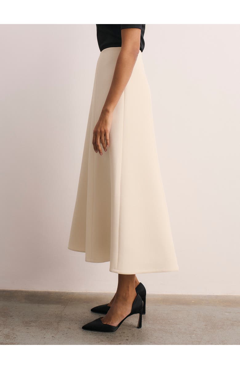 The Fold Ellingham High Waisted A-Line Midi Skirt, Alternate, color, Neutral