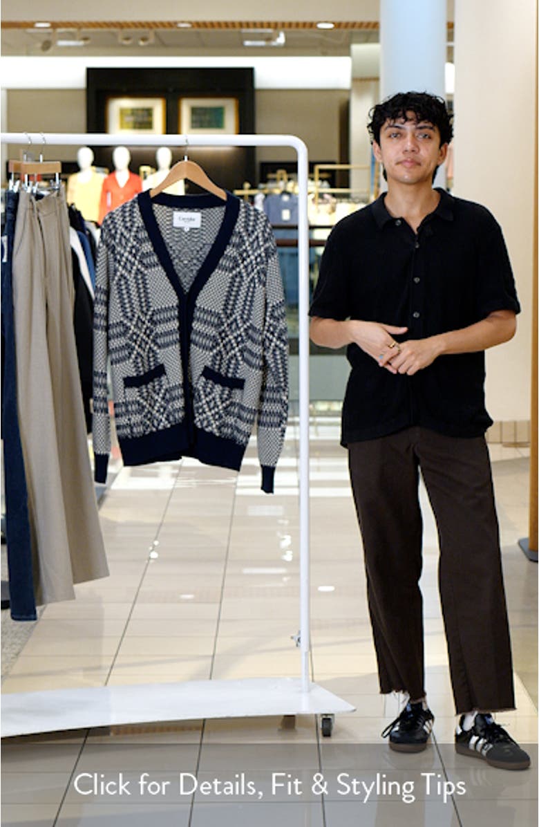 Overshot Geometric Intarsia Cardigan, sales video thumbnail