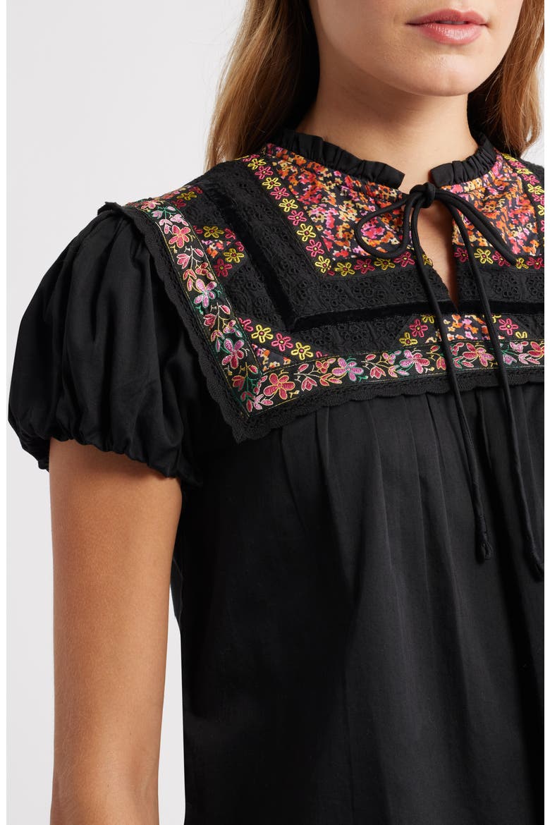 Molly Embroidered Puff Sleeve Top, Alternate, color, BLACK