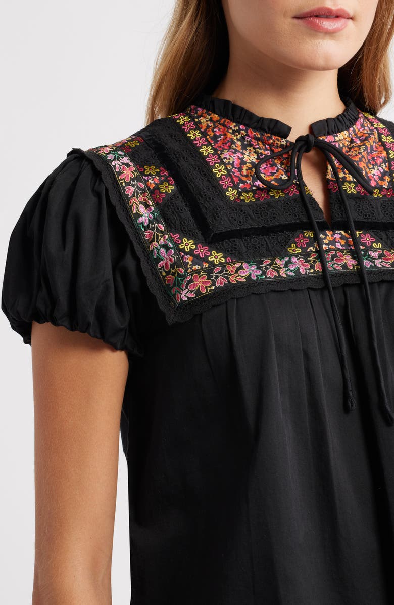 LOVE THE LABEL Molly Embroidered Puff Sleeve Top, Alternate, color, Black