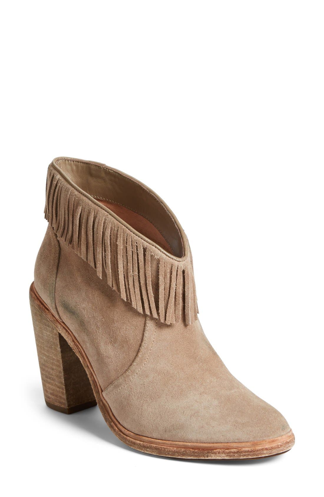 'Loren' Fringe Bootie, Main, color, MOUSSE