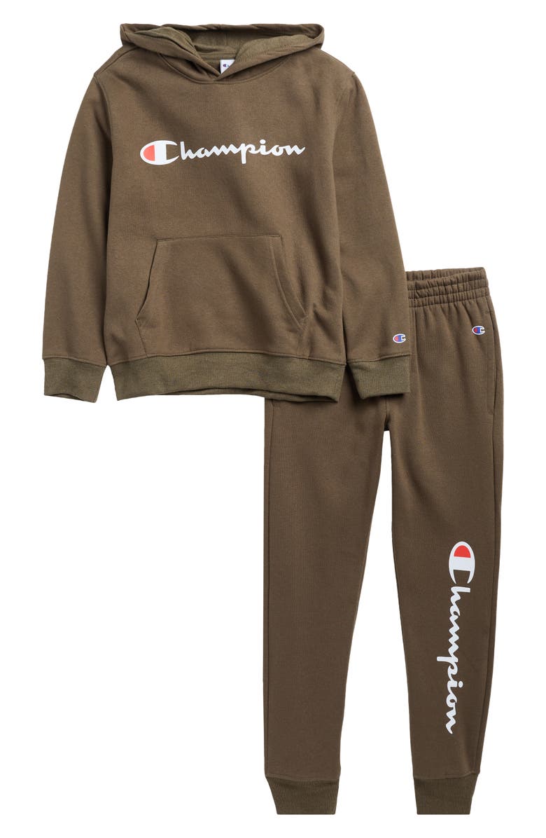 Champion Kids' Signature Graphic Hoodie & Joggers Set, Main, color, Olive Night