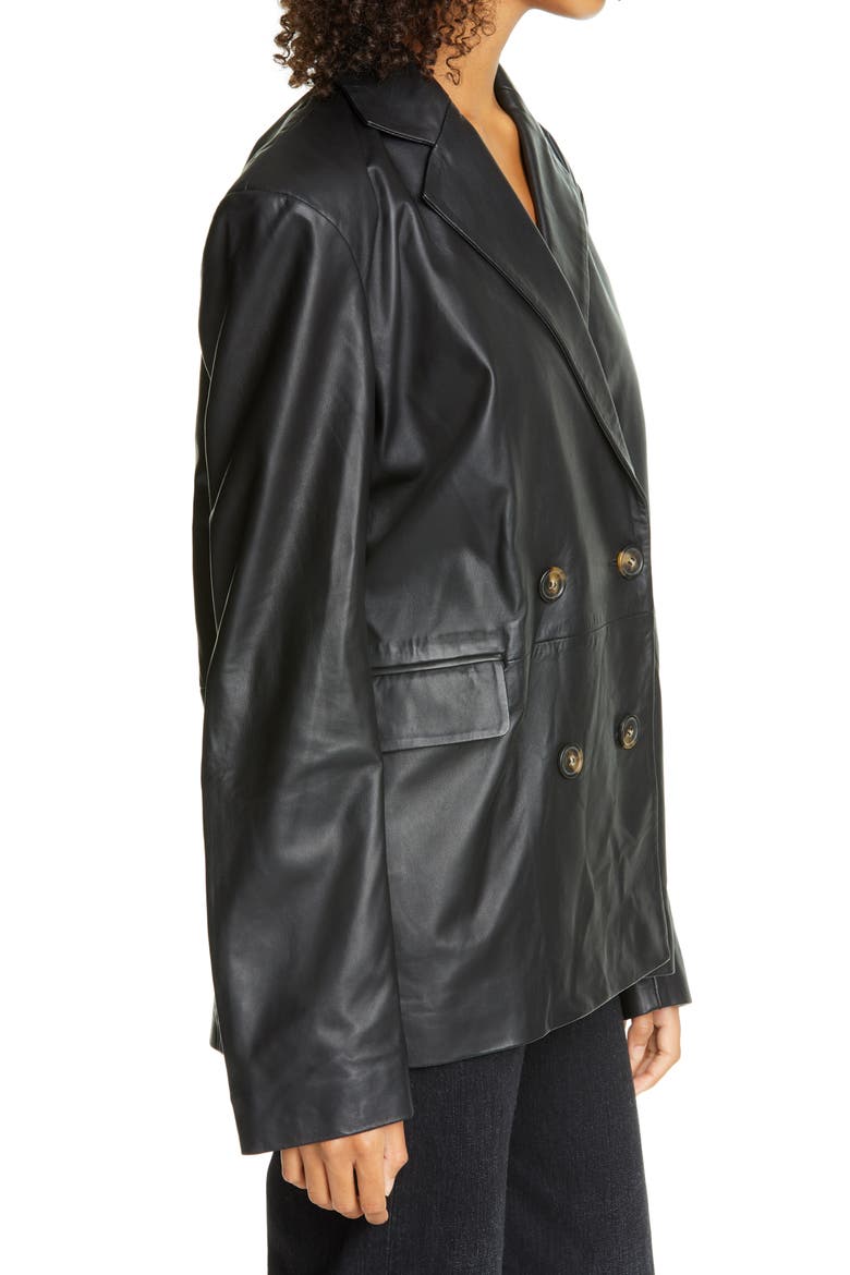 Loulou Studio Oversized Double Breasted Leather Blazer, Alternate, color, BLACK