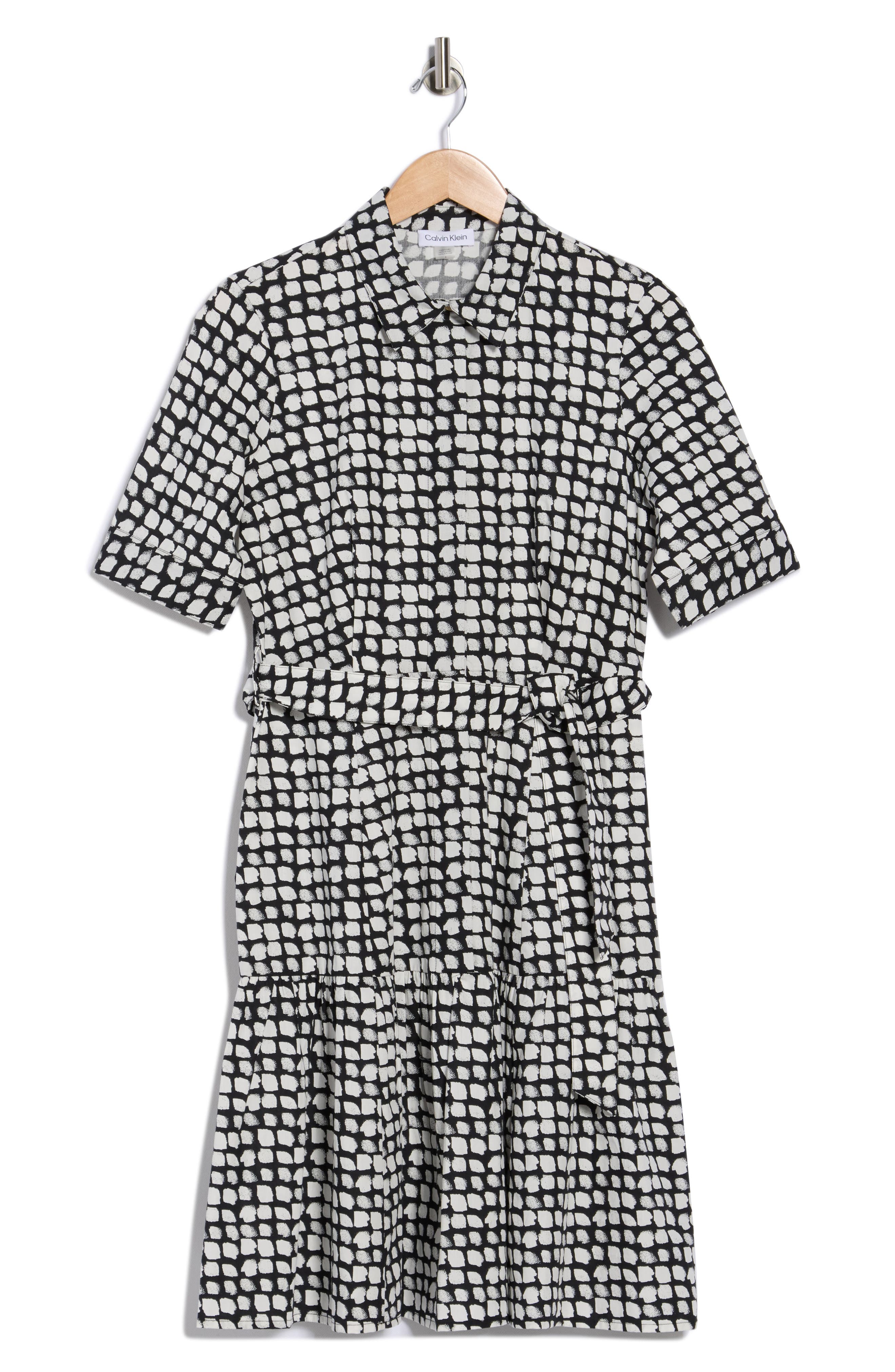 Calvin Klein Geometric Short Sleeve Cotton Shirtdress
