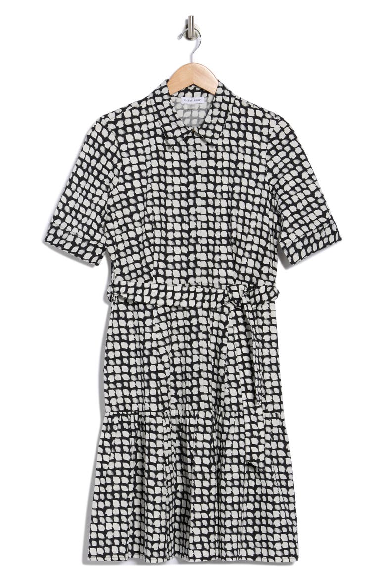 Geometric Short Sleeve Cotton Shirtdress, Alternate, color, BLACK/ CREAM