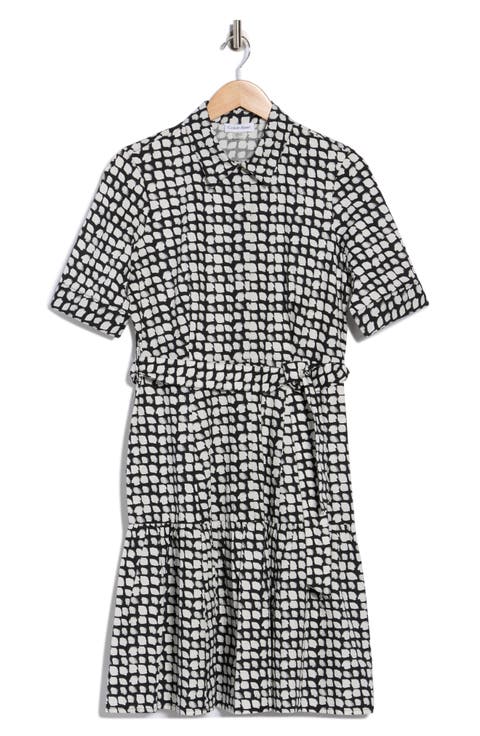 Geometric Short Sleeve Cotton Shirtdress