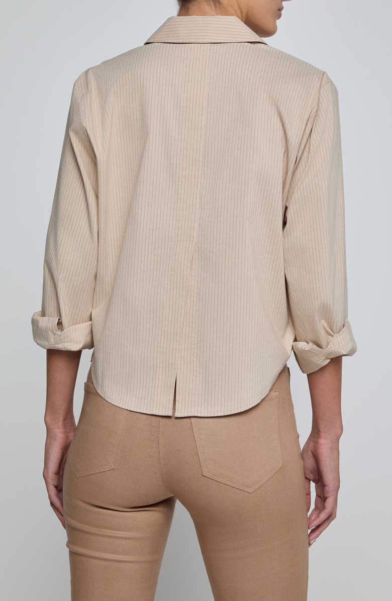 L'AGENCE Cosette Crop High-Low Shirt, Alternate, color, Macadamia/ Lt Brown Stripe