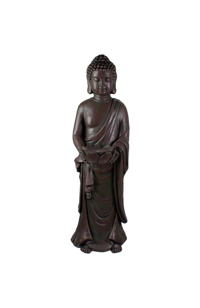 Northlight 19.5" Gray Standing Buddha with Lotus Outdoor Garden Statue, Main, color, Gray
