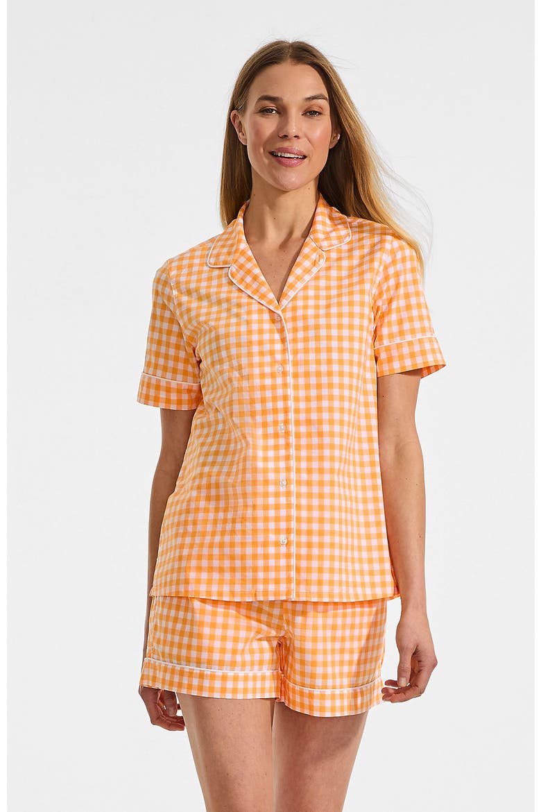 Poplin 2 Piece Pajama Set - Short Sleeve Shirt and Shorts, Main, color, Sweet Mango Gingham