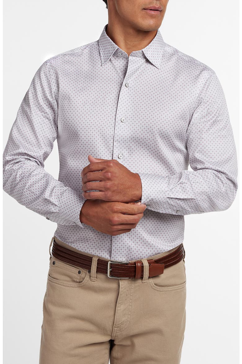 Neat Print Cotton Button-Up Shirt, Main, color, PEARL/ PINK