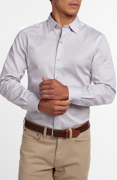 Neat Print Cotton Button-Up Shirt