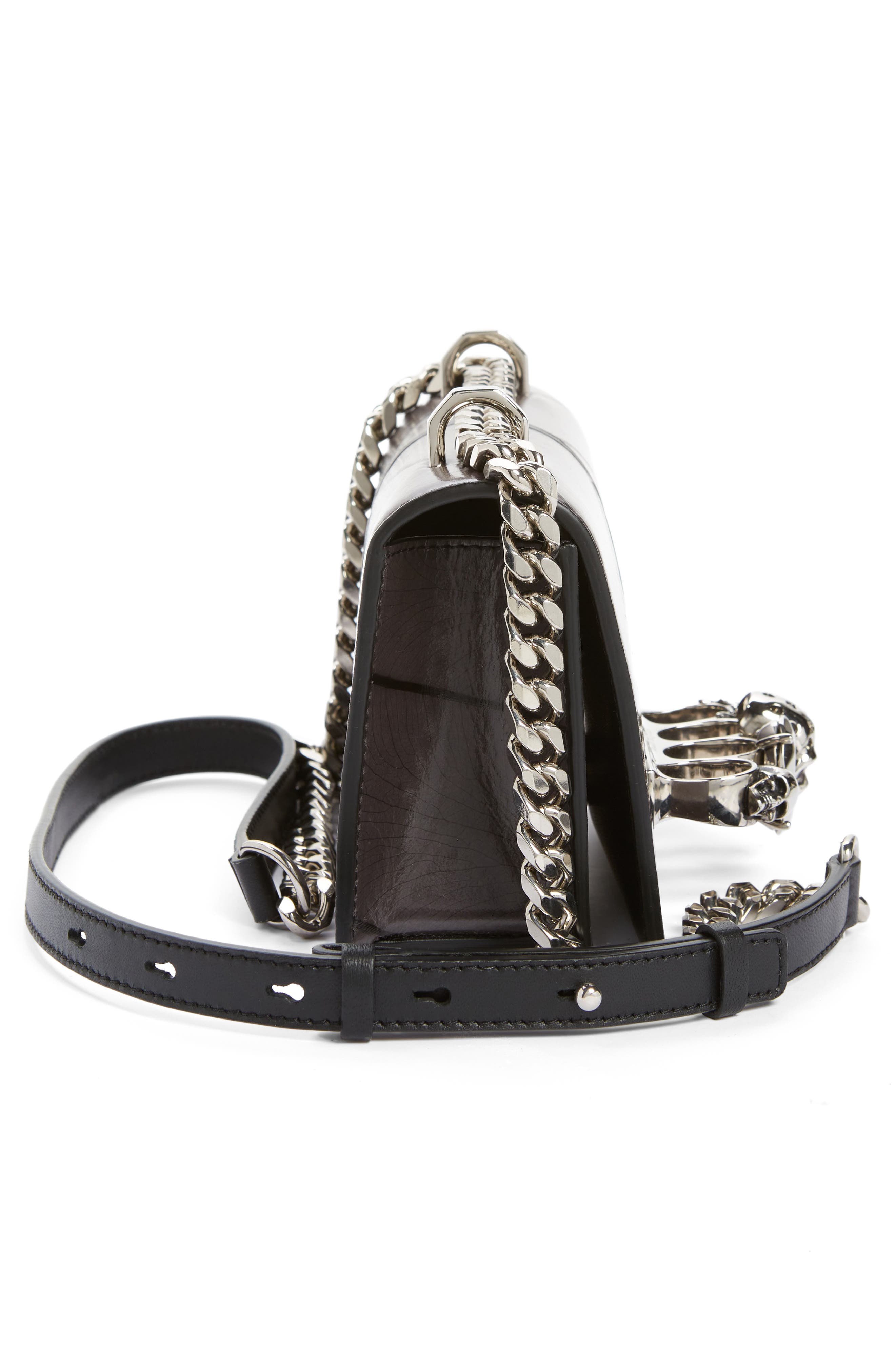 McQueen Mini Jeweled Leaf Embossed Leather Crossbody Bag, Alternate, color, 