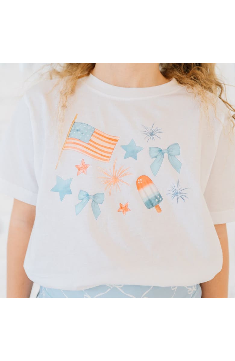 Sweet Wink Patriotic Watercolor Short Sleeve T-Shirt, Alternate, color, White