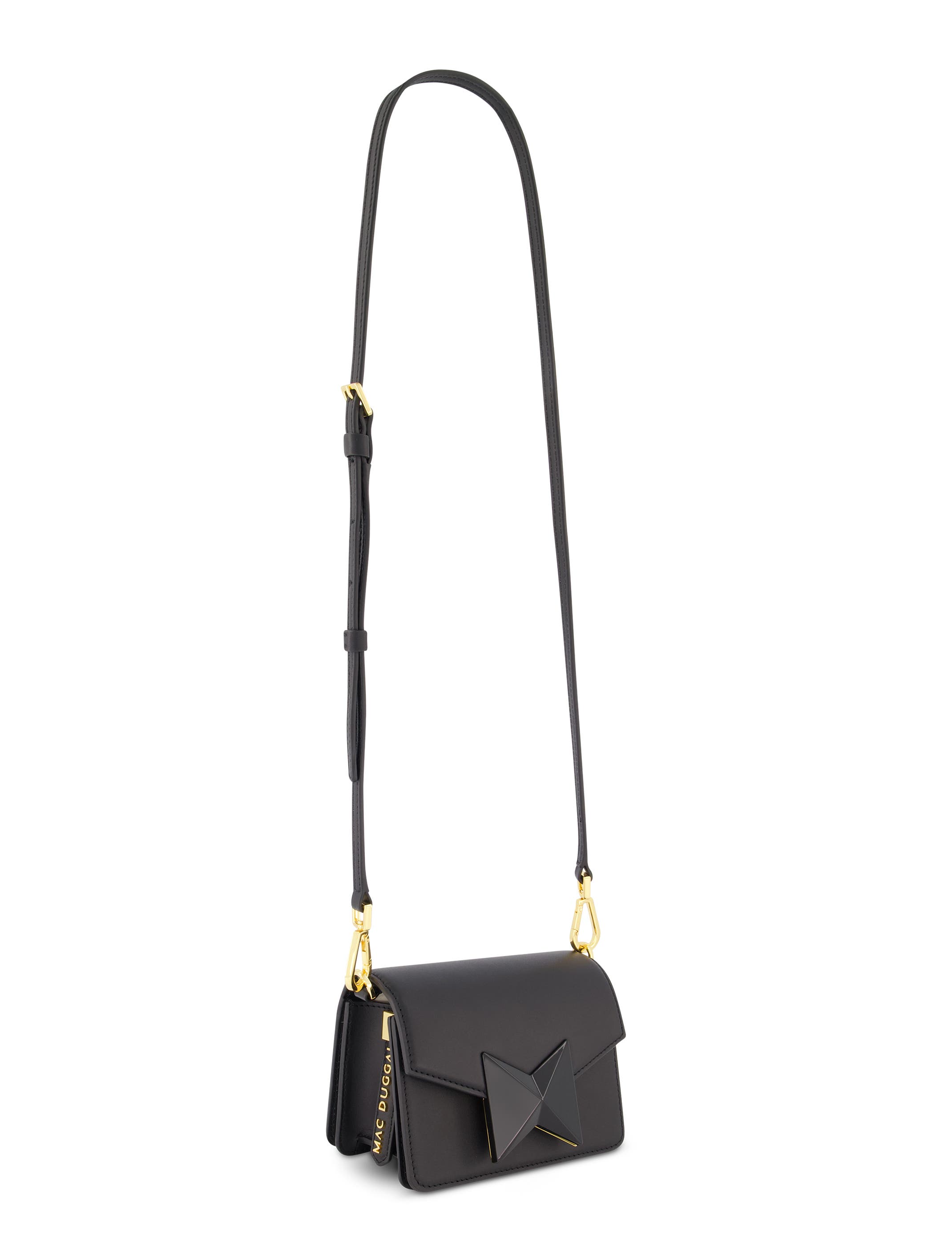 Mac Duggal Mini Leather Gold Strap Crossbody Bag, Alternate, color, Black