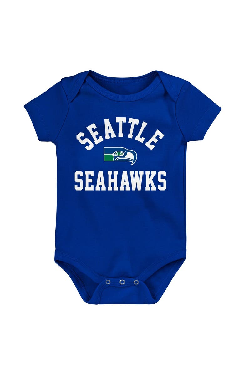Outerstuff Newborn & Infant Navy/Royal/Heather Gray Seattle Seahawks Three-Pack Eat, Sleep & Drool Retro Bodysuit Set, Alternate, color, 