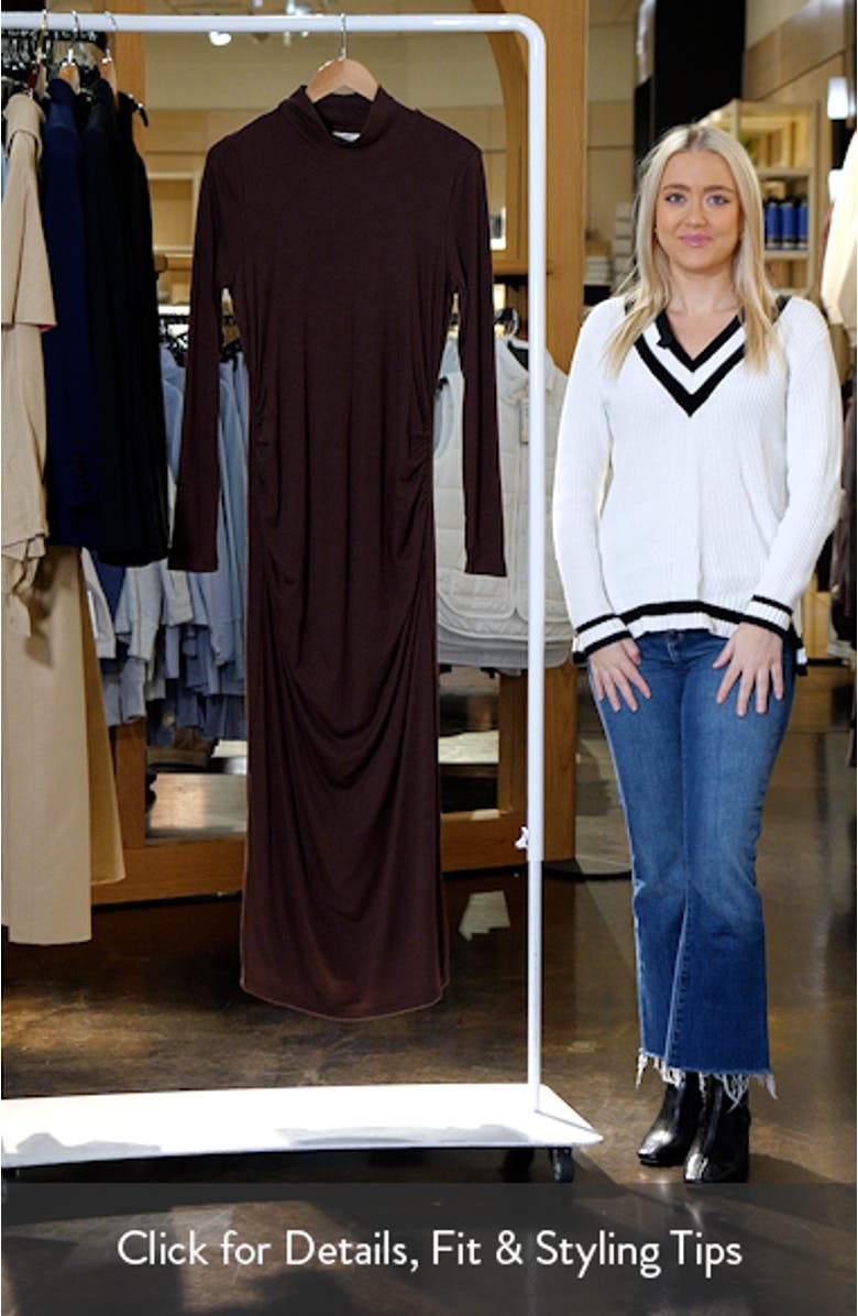 Lexi Ruched Turtleneck Long Sleeve Rib Midi Dress, sales video thumbnail