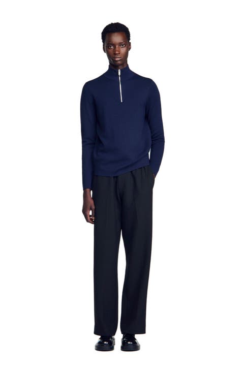 Wool sweater with zip collar