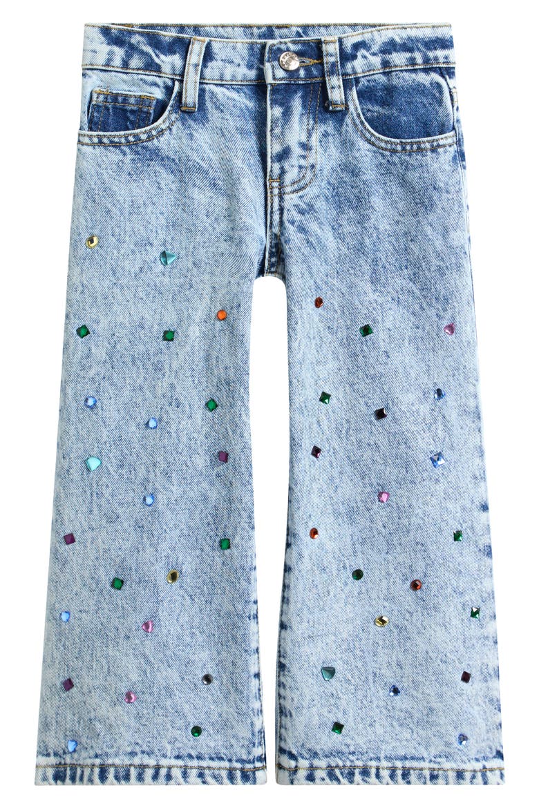 Kids' Bejeweled Wide Leg Jeans, Main, color, LIGHT INDIGO MULTI JEWEL