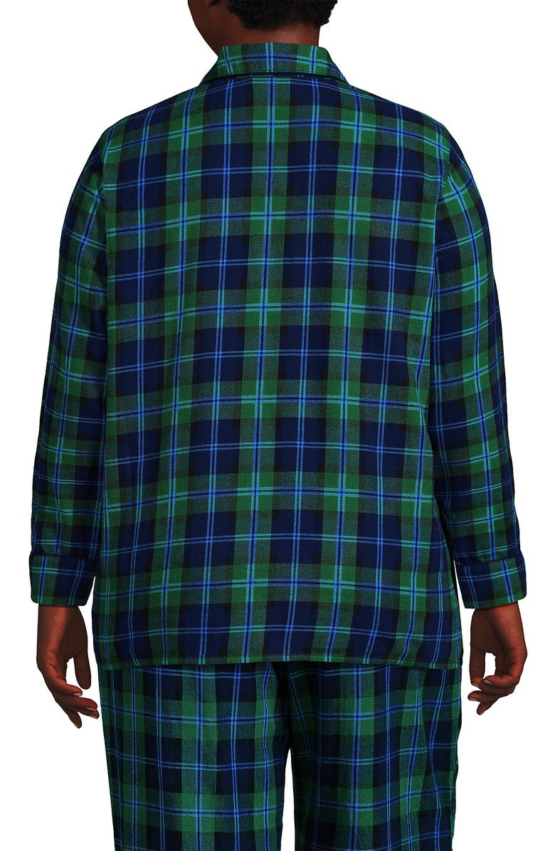 Lands' End Long Sleeve Print Flannel Pajama Top, Alternate, color, Light Emerald Blackwatch