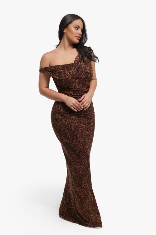 Popilush Shapewear Cowl Neck Leopard Ruched Sculpting Maxi Dress In Leopard Brown