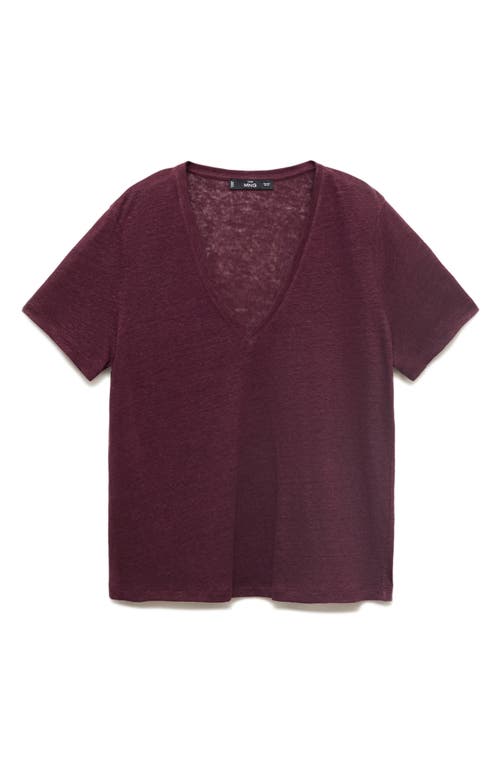 Mango V-neck Linen T-shirt In Burgundy