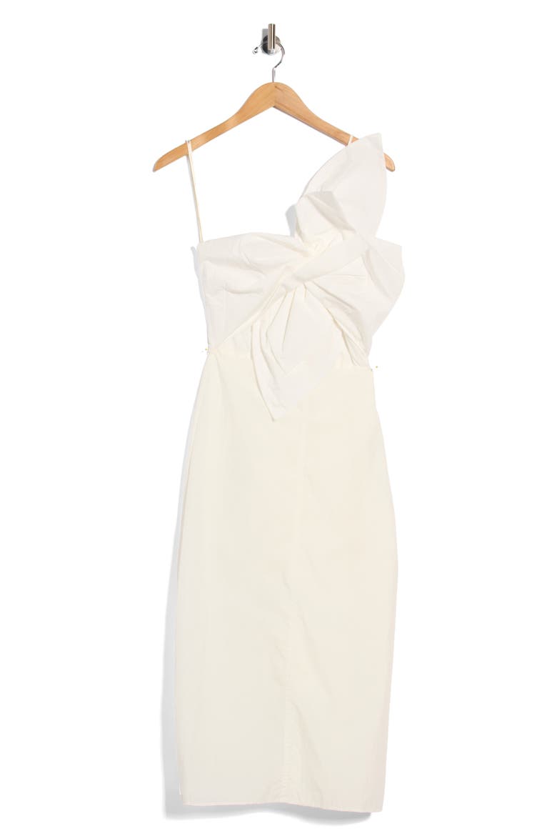 Carmen Knot One-Shoulder Midi Dress, Alternate, color, WHITE TAFFETA