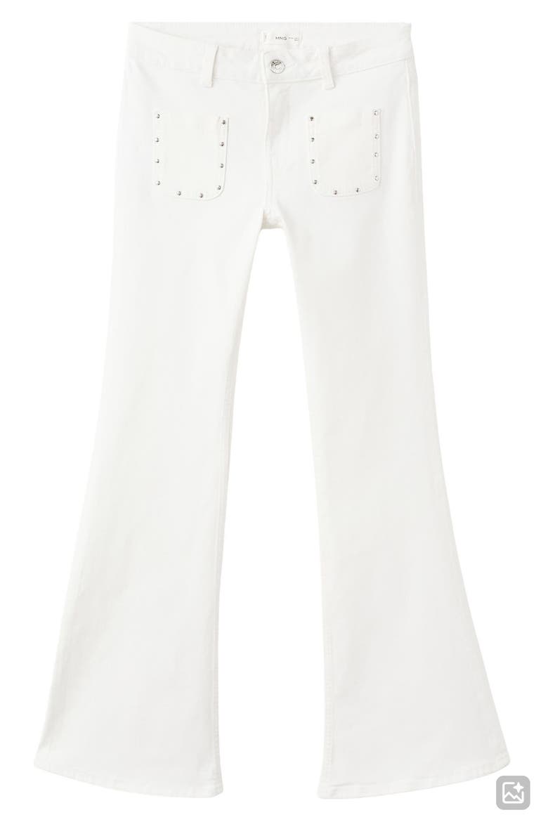 Studded Patch Pocket Flare Jeans, Alternate, color, OFF WHITE