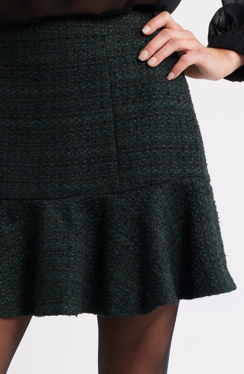 Treasure & Bond Flounce Tweed Miniskirt, Alternate, color, Green- Black
