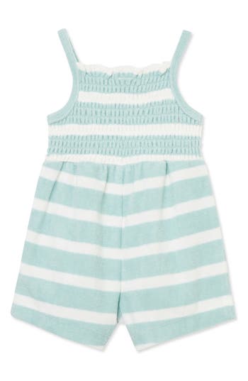 Shop Focus Aquatic Organic Cotton Blend Smocked Romper In Blue
