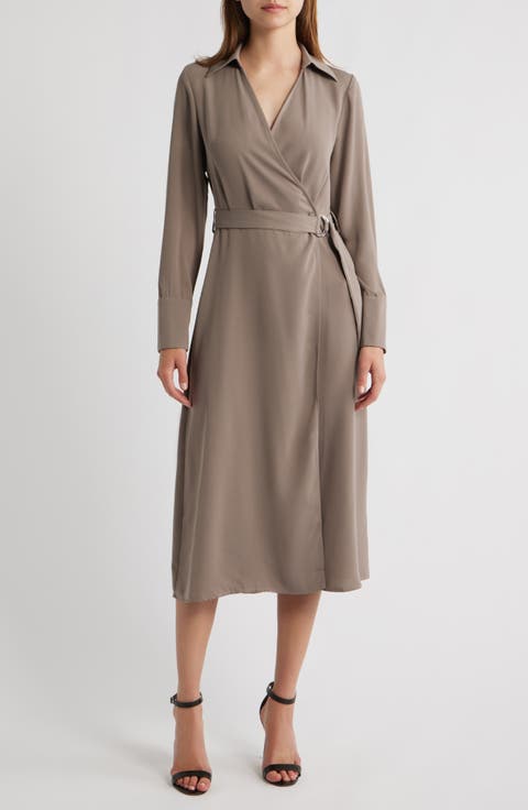 Long Sleeve Wrap Midi Dress