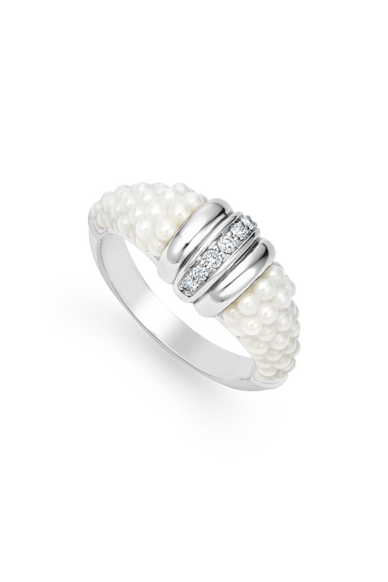 White Caviar Diamond Stacking Ring, Main, color, SILVER/ DIAMOND