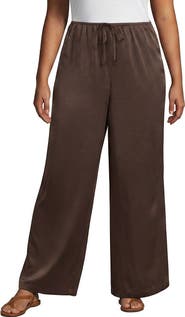 Lands' End Plus Size Creaseless Silky High Rise Wide Leg Drawstring Pants