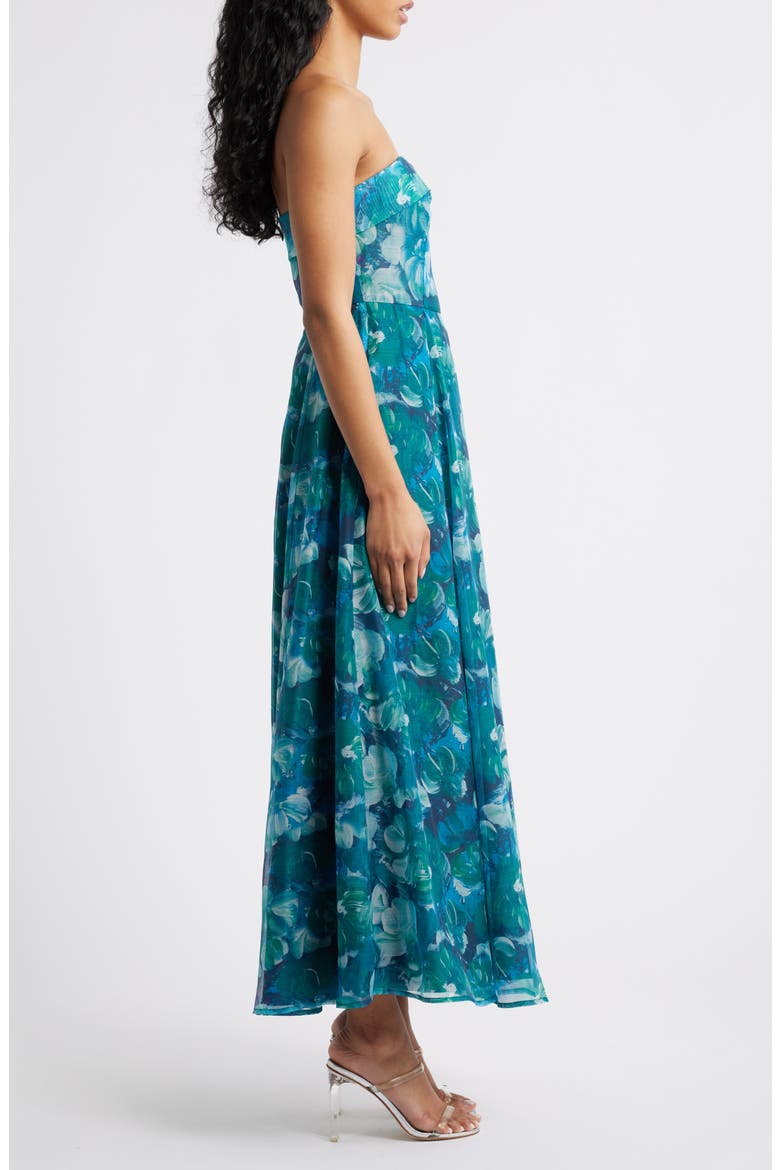 elena strapless organza midi dress Elena Strapless Floral Organza Midi Dress (Women)