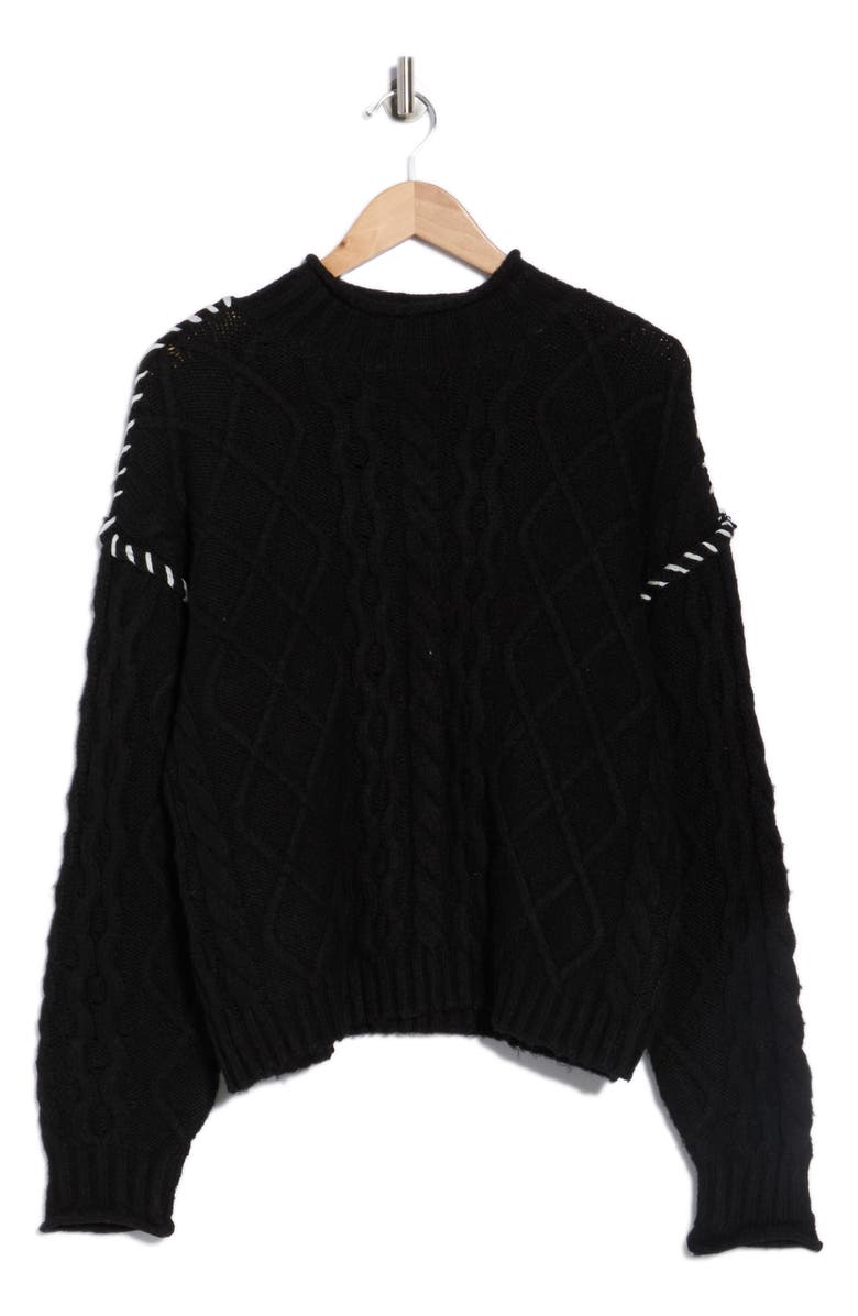 Bobeau Mock Neck Cable Knit Sweater, Alternate, color, Black/ Ivory