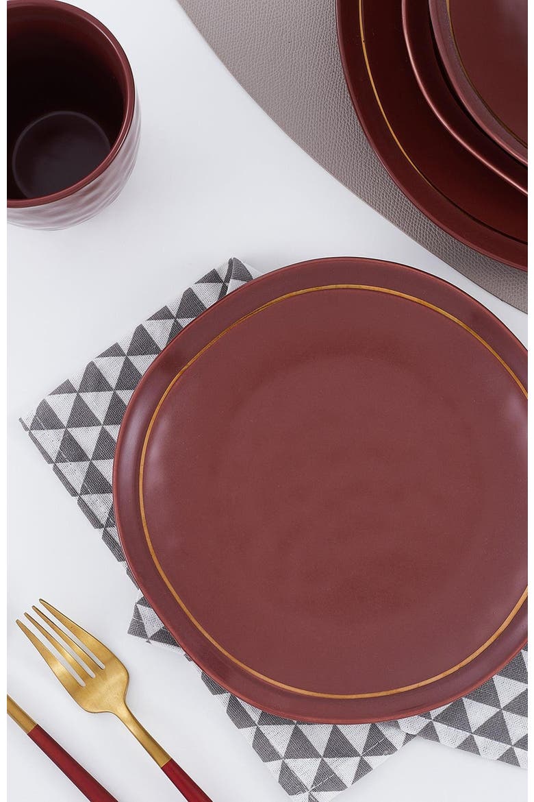 Clara Porcelain 16-Piece Dinnerware Set, Alternate, color, Burgundy