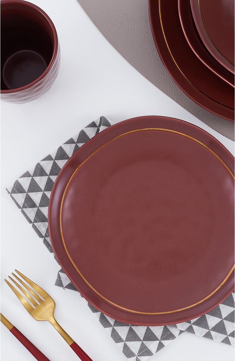 Stone Lain Clara Porcelain 16-Piece Dinnerware Set, Alternate, color, Burgundy