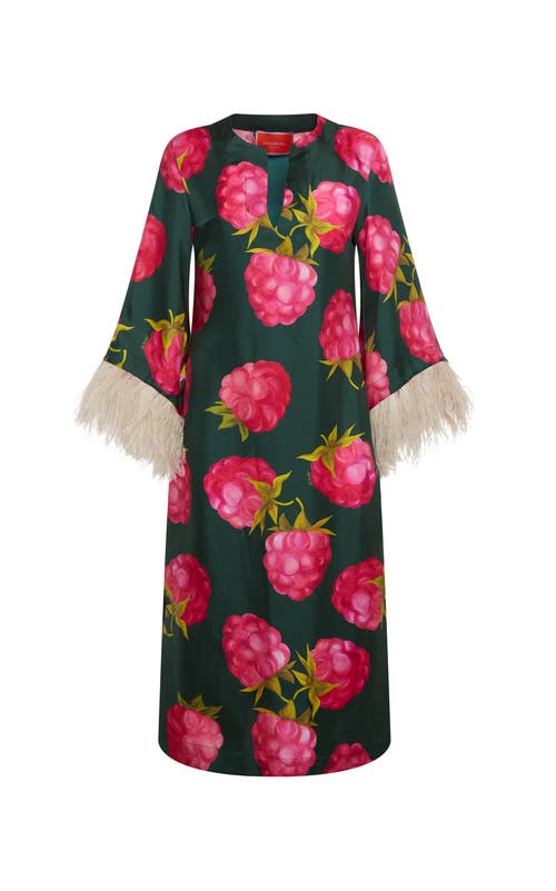 LA DOUBLEJ LA DOUBLEJ THE KAFTAN WITH FEATHERS LAMPONE EMERALD 