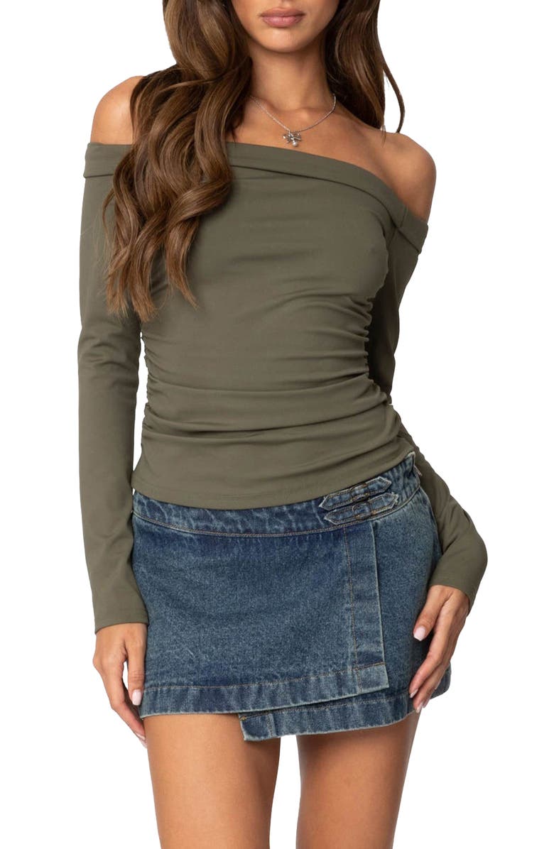 EDIKTED Celly Off the Shoulder Top, Main, color, Olive