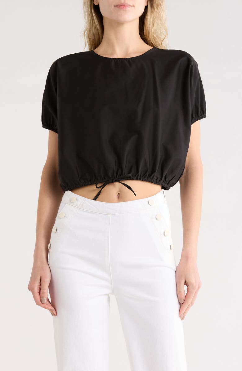T Tahari Short Sleeve Tie Waist Crop Top, Main, color, Black