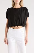 T Tahari Short Sleeve Tie Waist Crop Top