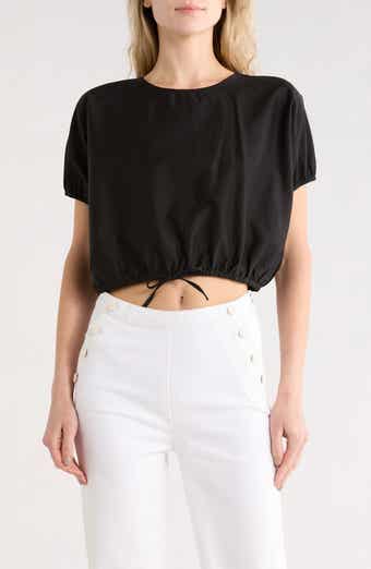 T Tahari Short Sleeve Tie Waist Crop Top