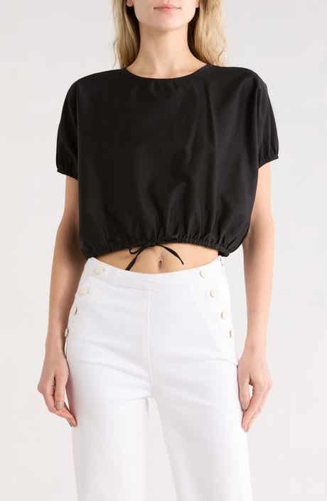T Tahari Short Sleeve Tie Waist Crop Top
